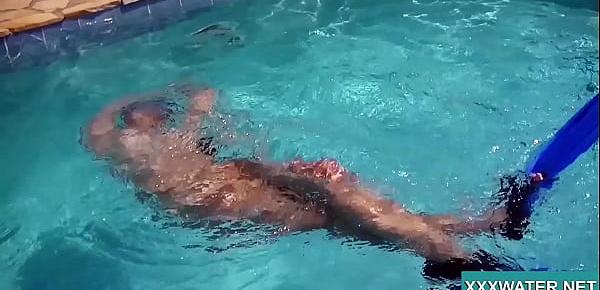  Hot brunette slut Candy swims underwater